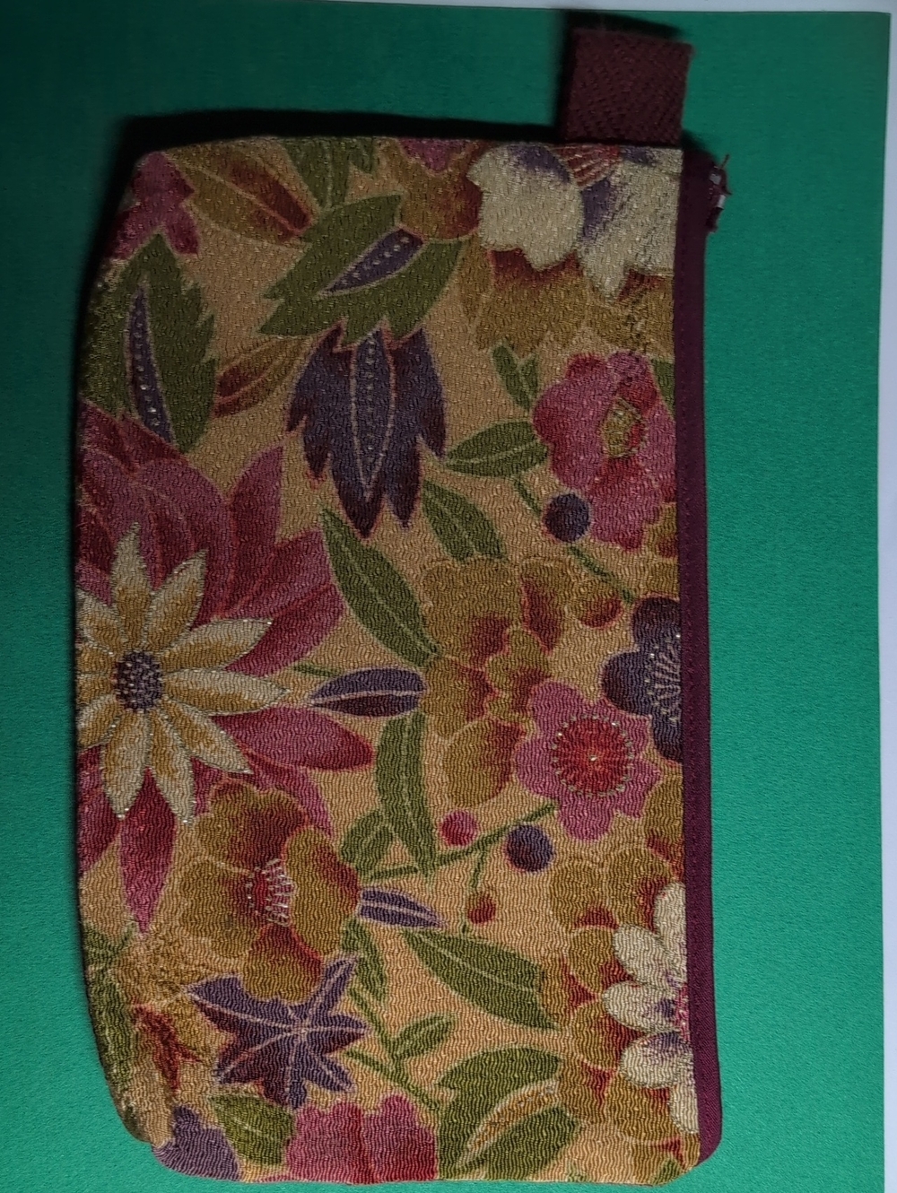 Floral Jacquard Cosmetic Pouch in Pink, Green and Gold